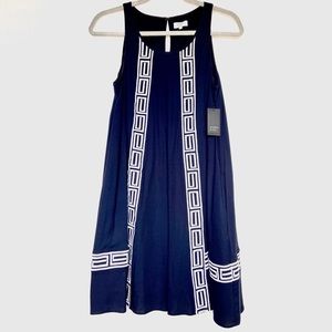 Sleeveless Navy and White Dress